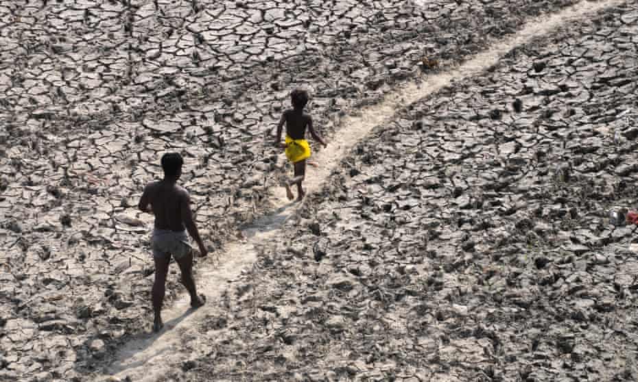 A dried up bed of the Yamuna river in New Delhi, India, during a brutal May heat wave.