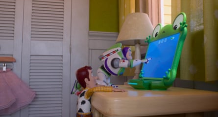 Woody, Buzz Lightyear, and Lilypad in the new film.