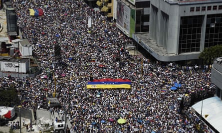 Protesters on a street in Venezuela