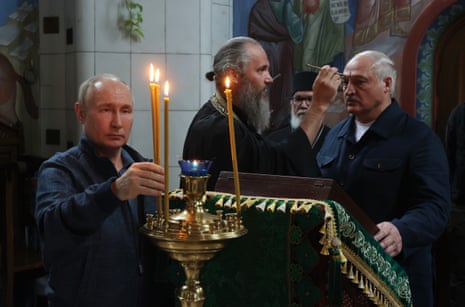 Russian President Vladimir Putin and Belarusian President Alexander Lukashenko during their visit the Valaam Monastery.