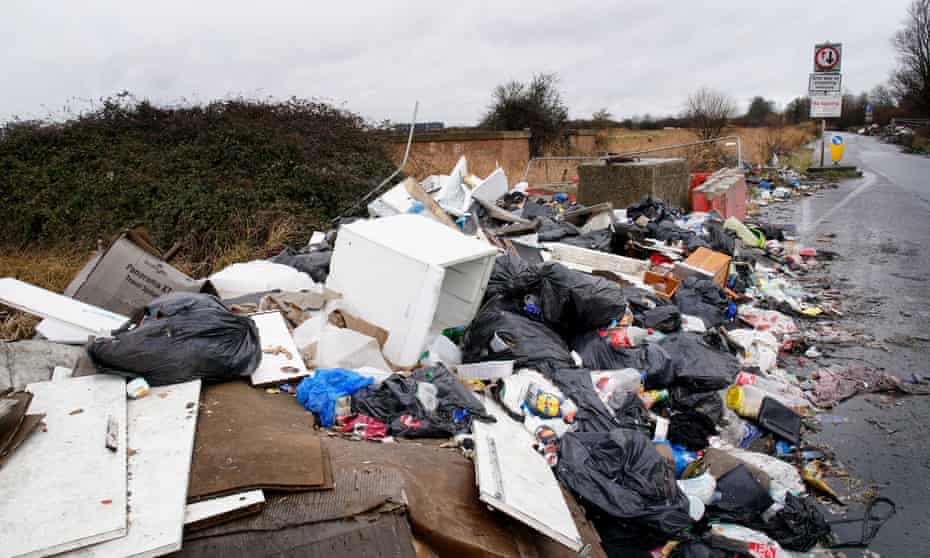A fly-tipping site near Erith in Kent, pictured in February 2022