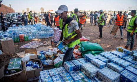 Aid workers and aid parcels