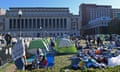 Lines of tents at a pro-Palestine protest at Columbia University