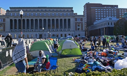 Tents and people in the university quad