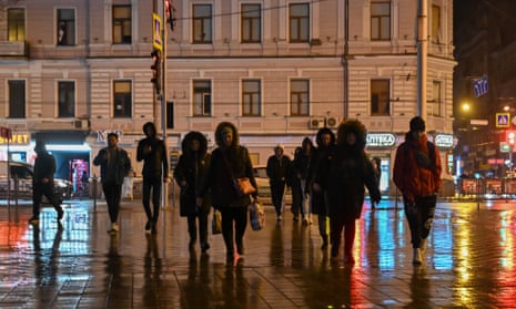 Street lights are on for the first time since the beginning of the war between Russia and Ukraine in Kharkiv, Ukraine on 7 March 2023.