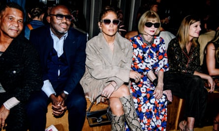 Edward Enninful, Jennifer Lopez and Anna Wintour at the Coach sprng/summer 2024 show at the New York public library