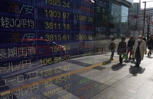 A stock market indicator board in Tokyo, Japan, today