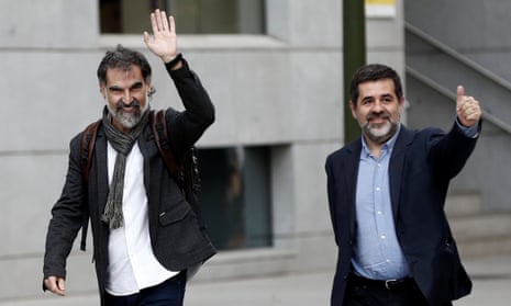 President of the Omnium Cultural Jordi Cuixart (L) and president of the Catalan Natioanl Assembly Jordi Sanchez (R) arrive to the Audiencia Nacional Court to testify within investigation after Catalonia’s illegitimate Independence referendum in Madrid, Spain