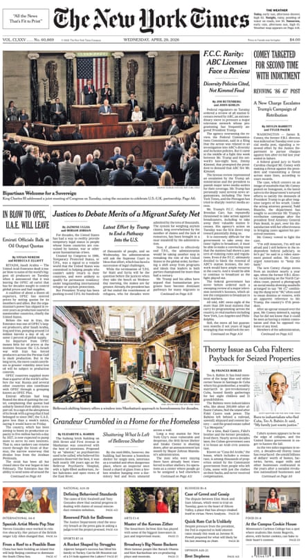 Front page of the New York Times