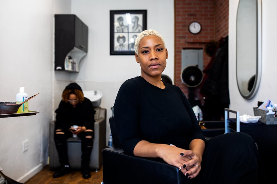 Priscilla Graves at the Aicha’s African braiding salon in Harlem, Manhattan, New York.