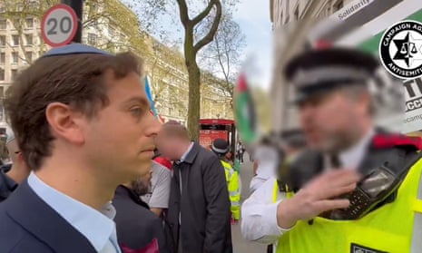 Gideon Falter was stopped from walking near pro-Palestinian march while wearing kippah skull cap.