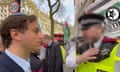 Screengrab from a video posted by Campaign Against Antisemitism of their chief executive, Gideon Falter, speaking to a Met police officer during a pro-Palestine march in London. 