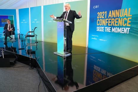 Boris Johnson speaking to the CBI conference in Port Of Tyne. The CBI is having a virtual conference, and speakers are contributing at live events in different parts of the country.