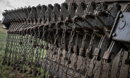 war analysis of ukraine A demining device, mounted on an excavator and capable of detonating anti-personnel and anti-tank mines, is tested near Kryvyi Rih, Zaporizhzhia region, Ukraine on 12 August 2023.