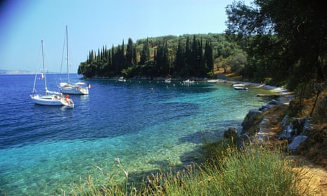yachts in Kalimi bay, Corfu, Greece.