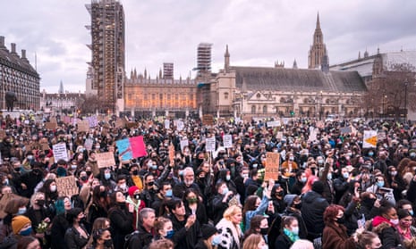 Rally outside parliament in March 2021, protesting against the murder of Sarah Everard and heavy-handed policing in Clapham a few days before.