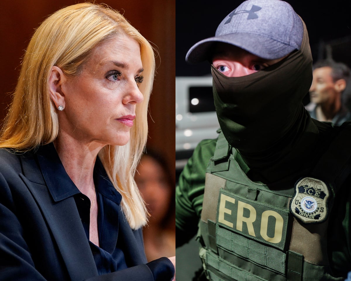 Pam Bondi denies knowing Ice agents wore masks during raids despite video evidence | Trump administration | The Guardian
