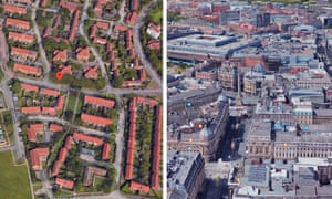 The geometric and traditional centres of Newcastle. A garden in Quentin Avenue (left) and Grey’s Monument (right)