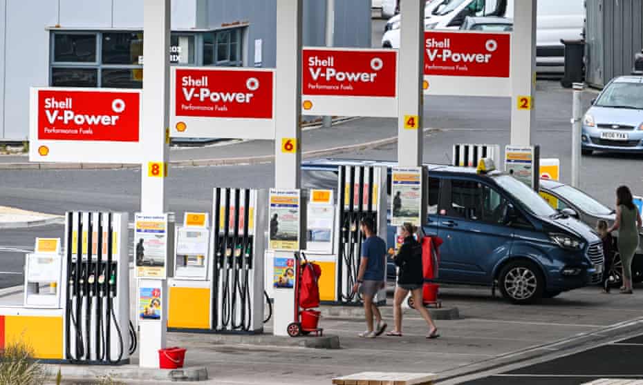 Petrol and diesel pumps at a Shell petrol station forecourt in Portland