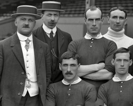 Manchester UnitedâÂÂs players and staff pose for a group photo after winning the Division One title in 1908, the clubâÂÂs first league title.