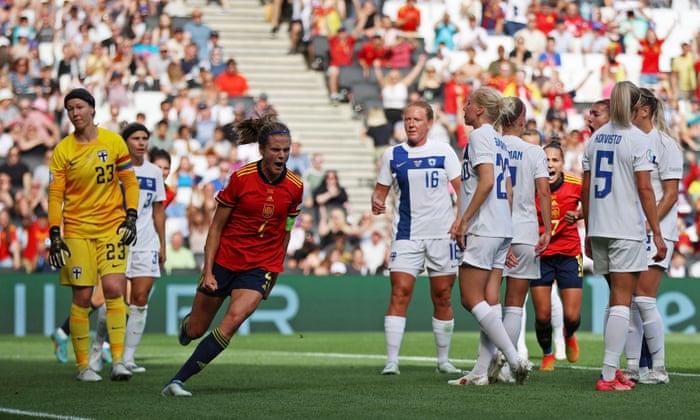 Spain’s Irene Paredes celebrates scoring their equaliser.