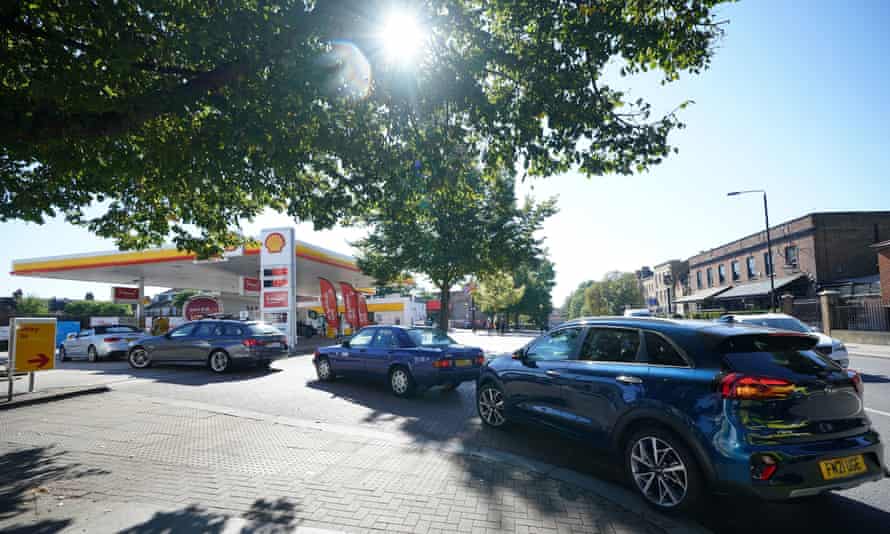Queues at a Shell garage in Clapham, London.