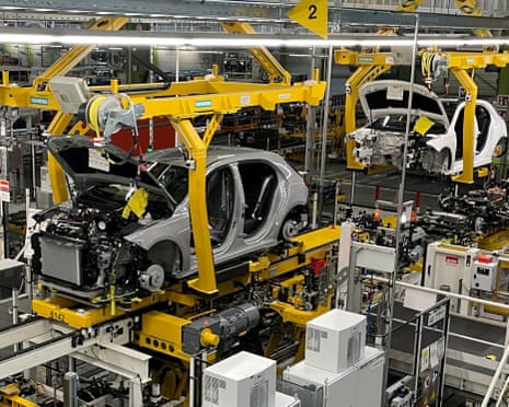 A general view of a production line of German car manufacturer Mercedes-Benz at a factory, in Rastatt, Germany.