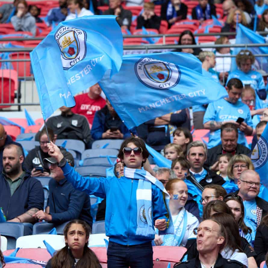 Manchester City fans inside Wembley Stadium.