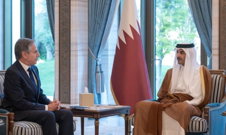 The Qatari emir, Sheikh Tamim bin Hamad Al Thani, and US secretary of state, Antony Blinken, meeting in Doha earlier this month.