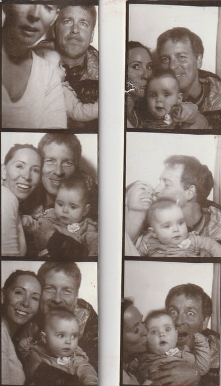 Two strips of photos of the family