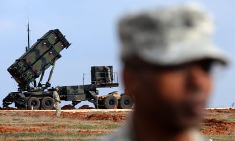 US soldiers stand near a Patriot missile system at a Turkish military base in Gaziantep in 2013