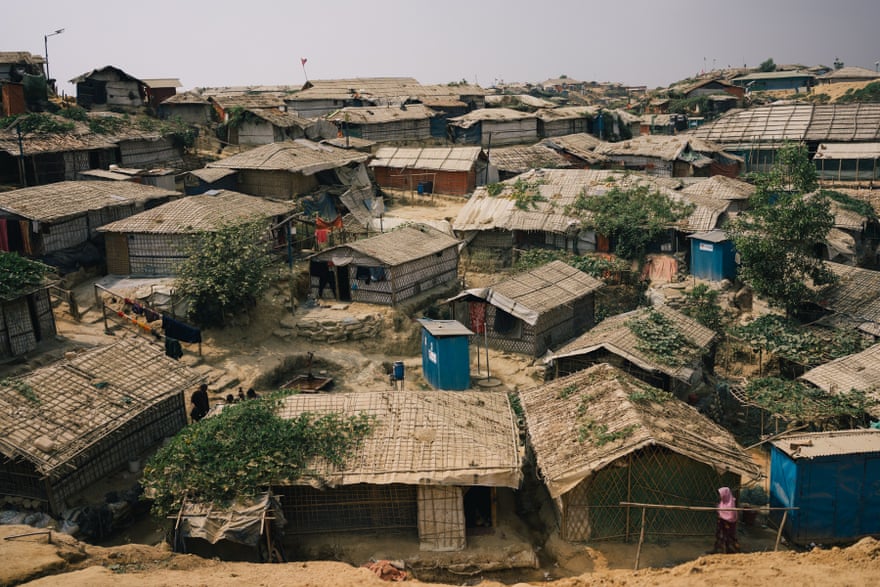 Some Rohingya attempt to improve their stark shelters at the Kutupalong camp by growing vertical gardens.