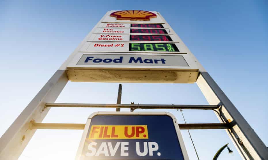 A marquee displays gas prices at a Shell station in San Francisco on 22 November.