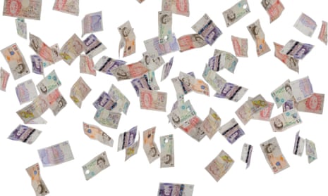 Concept image of British bank notes falling