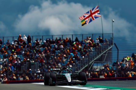 George Russell on his way to pole position at the British GP.