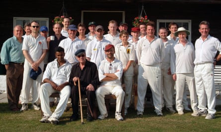 The wicket-taker … Harold Pinter, dressed in black, with his beloved Gaieties cricket team; Shomit Dutta is seated front left.