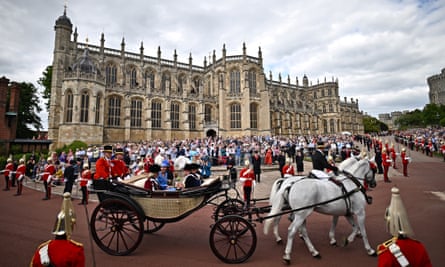 Camilla, Catherine, William and Charles leave St George’s Chapel by horse-drawn carriage after attending the Most Noble Order of the Garter ceremony at Windsor Castle in June last year.