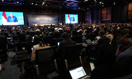Delegates listen to Cop27 climate summit chair Sameh Shoukry during an opening session at the summit.