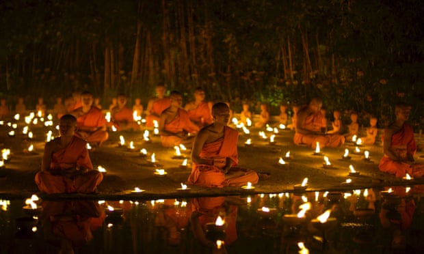 Buddhist monks meditating. There is a small but growing body of evidence that regular meditation really can slow ageing, at least at the cellular level.