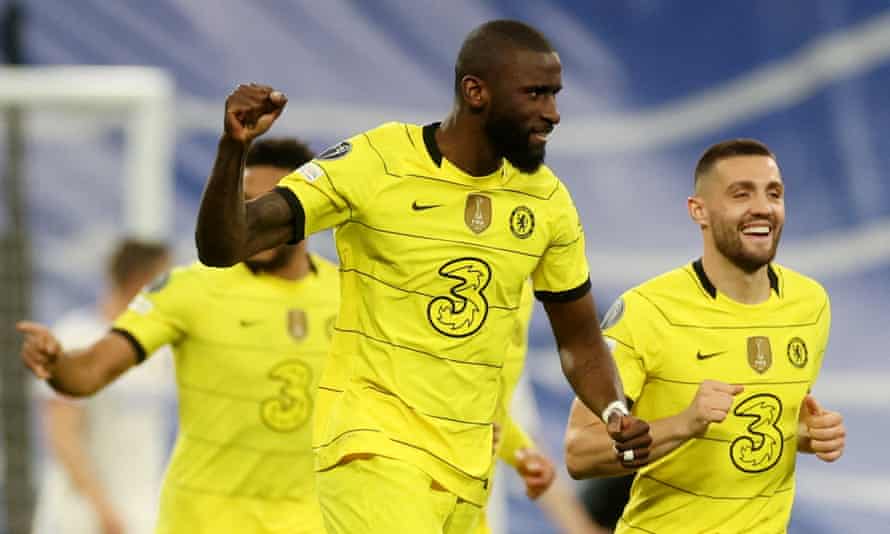 Chelsea's Antonio Rudiger celebrates his second goal.