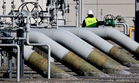 Rohre an der Anlandungsanlage der Gaspipeline Nord Stream 1 in Lubmin, Deutschland, im Jahr 2022