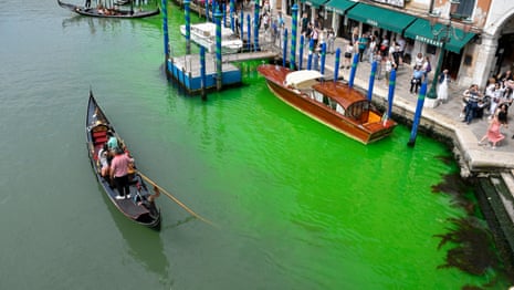 Water in Venice's Grand Canal turns bright green – video