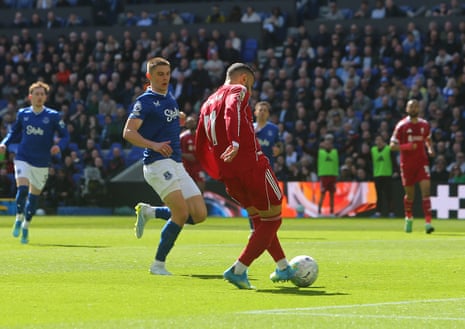 Mohamed Salah of Liverpool scores their side's first goal.