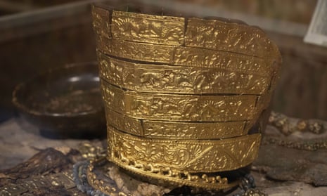 Fourth century BC golden ceremonial headgear from a Scythian king's burial mound in the Museum of Historical Treasures in Kyiv in September.