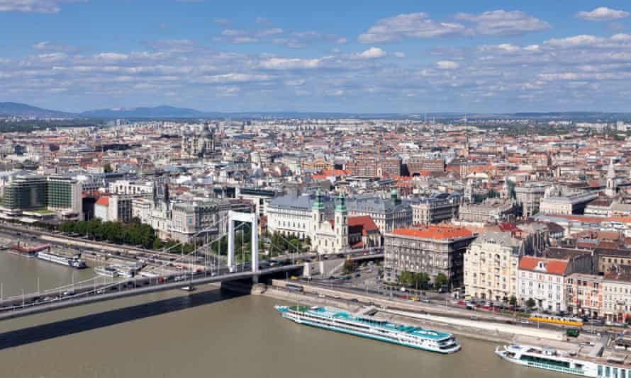 View from over the Danube to Pest, Budapest, Hungary