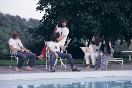 Chill-out zone ... the day after the Plastic Ono Band played Toronto; left to right, drummer Alan White, Eric Clapton, Klaus Voormann, John Lennon and Yoko Ono.