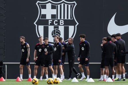 Barcelona train before their rescheduled match with Osasuna.