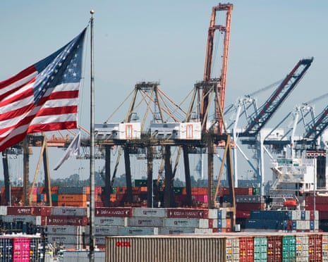 Shipping containers being unloaded at the Port of Los Angeles