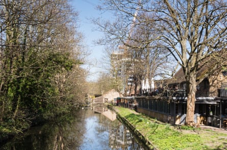 Merton Abbey Mills water wheel on the River Wandle.