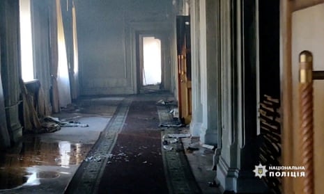 The interior of the Martynov Palace of Culture after it was shelled, amid Russia’s attack on Ukraine, in Bakhmut, Donetsk region, September 8, 2022 in this still image obtained from handout video. Donetsk Regional Police/Handout via REUTERS